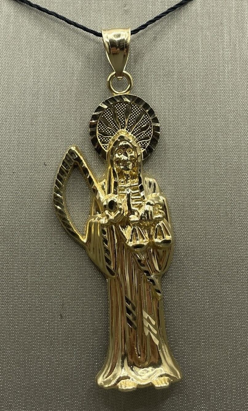 14K Yellow Gold Santa Muerta/ Grim Reaper Pendant (26483)